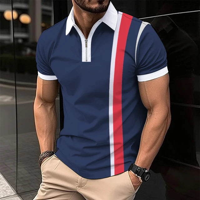 Summer Men's Short-Sleeved Polo Shirt Fashion Splice Printing Hawaii Vacation T-Shirt Breathable Polo Shirt Men's Clothing Top