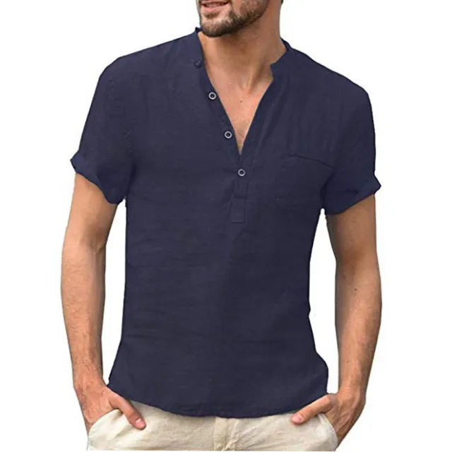 Summer New Men's Short-Sleeved T-shirt Cotton and Linen Led Casual Men's T-shirt Shirt Male Breathable S-3XL