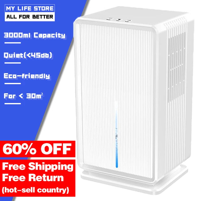 3000ML Capacity Dehumidifier With Basic Air Filter 2 in 1, Professional Moisture Absorbers Air Dryer For Home, Home Appliance