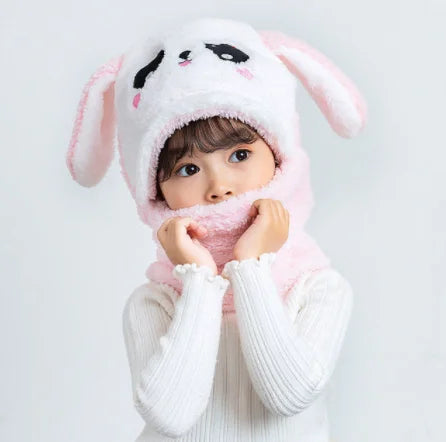 Cartoon Hat for Girls Boys Scarf Thicken Cap Winter Hat for Kids Newborn Baby Stuff Children Hat Plus Fleece Kids Caps 1-18Years