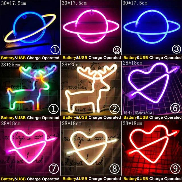 LED Neon Sign Light Holiday Night Lamp Xmas Party Wedding Decoration USB Night Light wholesale Home Gift Heart LED Neon Light