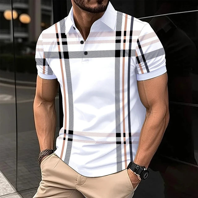 Striped Mens buttons Polo Shirt Short Sleeve Colorful 3d Printed Tops Tees Casual Polo T Shirt New Male Oversized 5xl Clothing