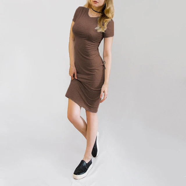 Womens Dress Vestido Summer Short Or Long Sleeve Slim Bodycon Dress Tunic Round Neck Casual Pencil Dress 2019 S-XL WDC1475