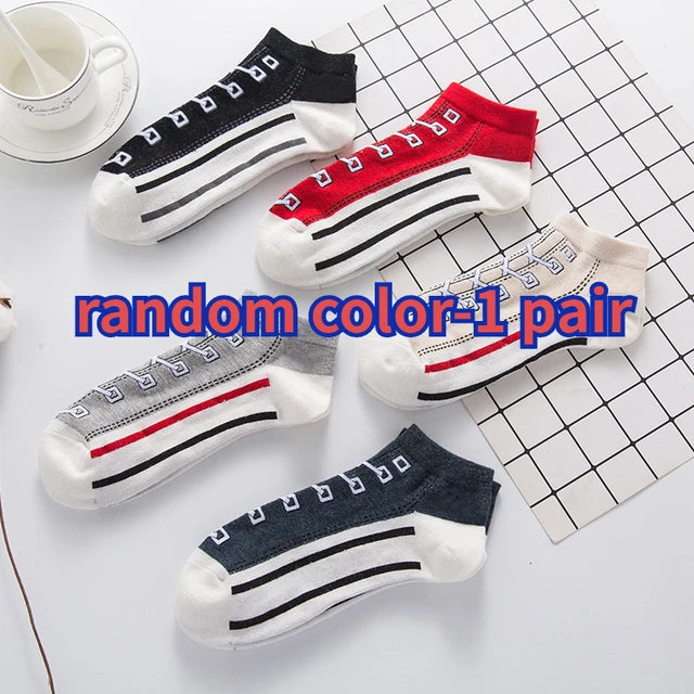 5 Pairs Funny Shoe Print Socks Fashion Harajuku Style Hip Hop Cute Fashion Soft Womens Slippers Socks Unisex Low Tube Socks