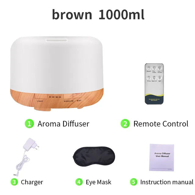 saengQ Electric Aroma Diffuser Air Humidifier 300ML 500ML 1000ML Ultrasonic Cool Mist Maker Fogger LED Essential Oil Diffuser