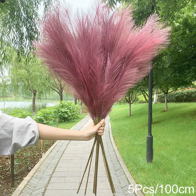 5Pcs 100/70cm Artificial Pampas Grass Bouquet New Year Holiday Wedding Party Home Decoration Plant Simulation Dried Flower Reed