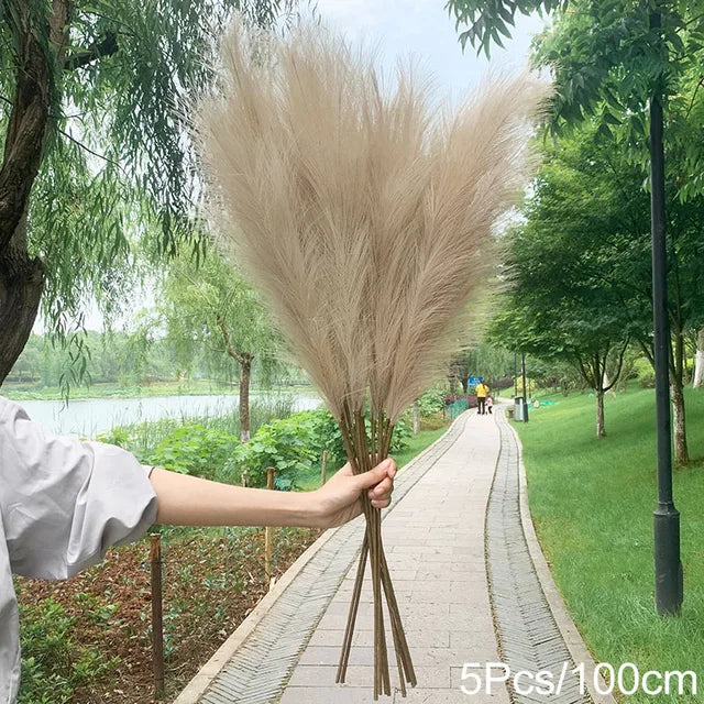 5Pcs 100/70cm Artificial Pampas Grass Bouquet New Year Holiday Wedding Party Home Decoration Plant Simulation Dried Flower Reed