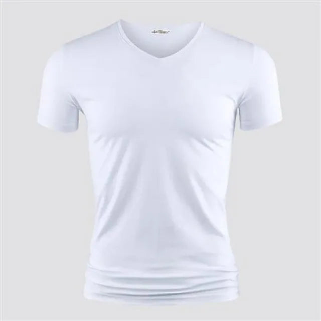 Men's T Shirt Pure Color V Collar Short Sleeved Tops Tees Men T-Shirt Black Tights Man T-Shirts Fitness For Male Clothes TDX01