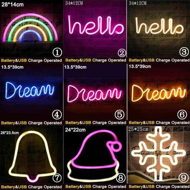 LED Neon Sign Light Holiday Night Lamp Xmas Party Wedding Decoration USB Night Light wholesale Home Gift Heart LED Neon Light