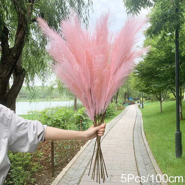 5Pcs 100/70cm Artificial Pampas Grass Bouquet New Year Holiday Wedding Party Home Decoration Plant Simulation Dried Flower Reed