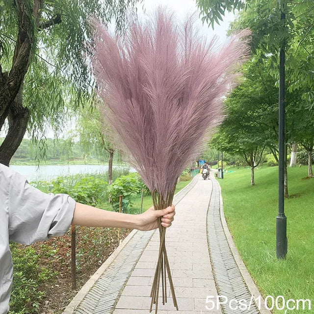 5Pcs 100/70cm Artificial Pampas Grass Bouquet New Year Holiday Wedding Party Home Decoration Plant Simulation Dried Flower Reed