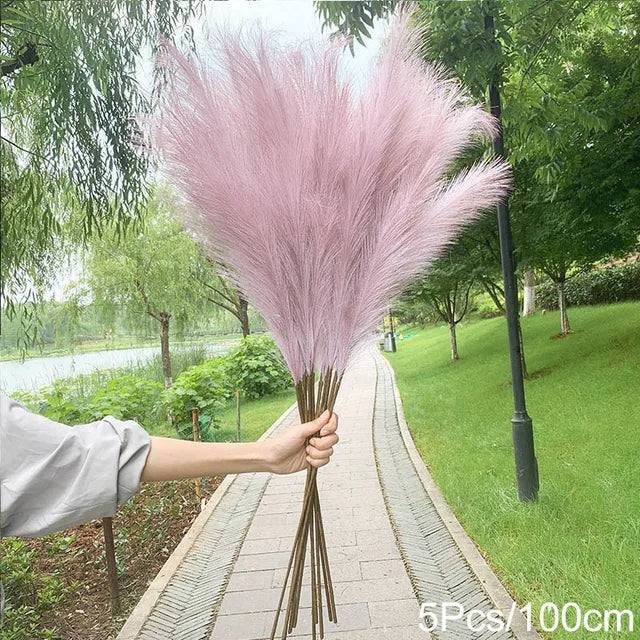 5Pcs 100/70cm Artificial Pampas Grass Bouquet New Year Holiday Wedding Party Home Decoration Plant Simulation Dried Flower Reed