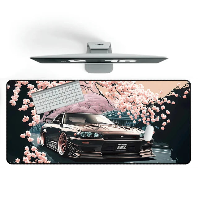 Desk Mat Nissan Skyline GTR XXL Gaming Mouse Pad Cherry Blossoms With Car Mousepad 900x400 Japanese Desk Mat