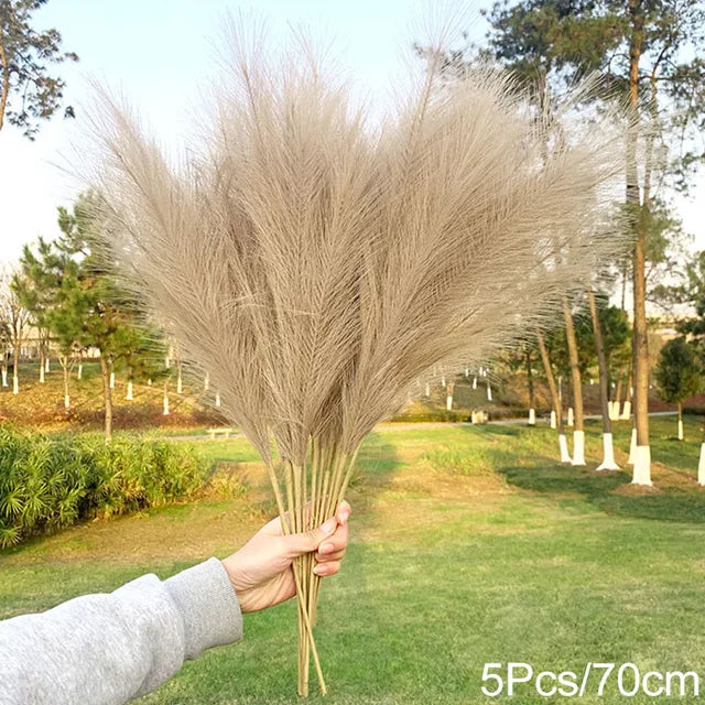 5Pcs 100/70cm Artificial Pampas Grass Bouquet New Year Holiday Wedding Party Home Decoration Plant Simulation Dried Flower Reed