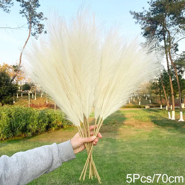 5Pcs 100/70cm Artificial Pampas Grass Bouquet New Year Holiday Wedding Party Home Decoration Plant Simulation Dried Flower Reed