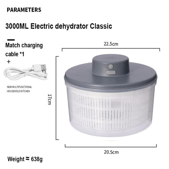 Vegetable Dehydrator Electric Quick Cleaning Dryer Fruit and Vegetable Dry and Wet Separation Draining Salad Spinner Home Gadget