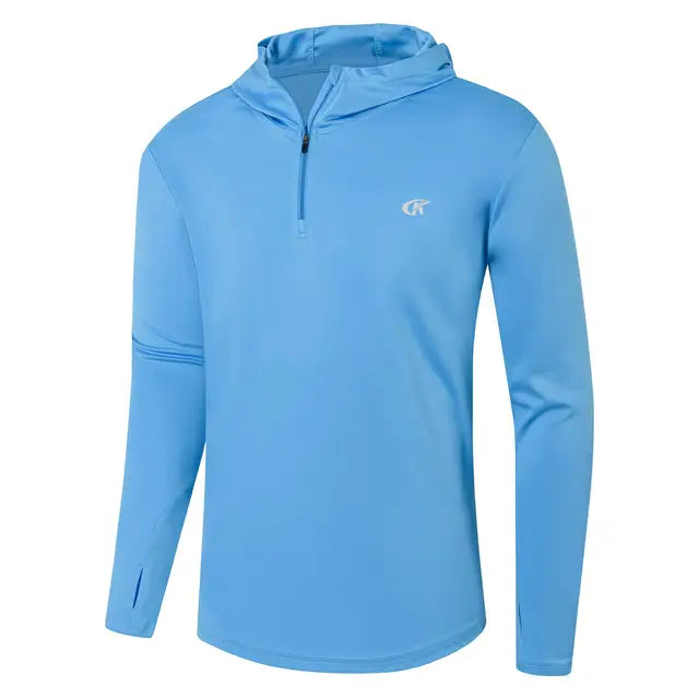 Men Long Sleeve Shirt UPF 50+ Rash Guard Swim Shirt Athletic Hoodie Fishing Hiking Workout Cooling Tee Quick Dry Shirts with Zip