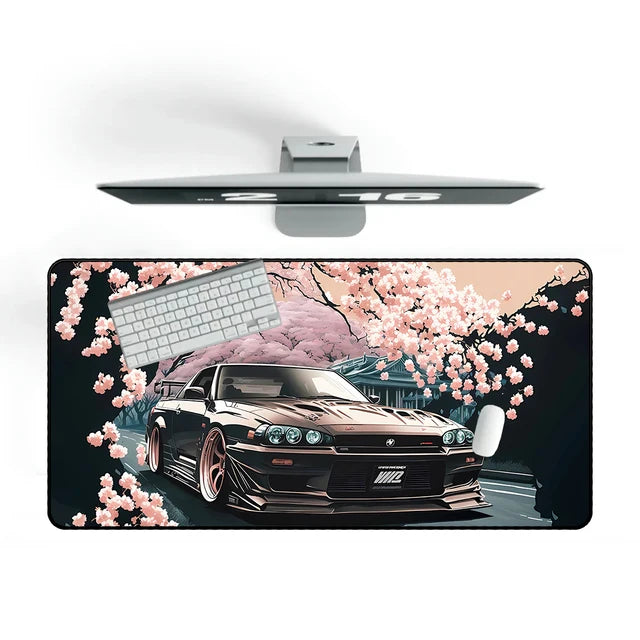 Desk Mat Nissan Skyline GTR XXL Gaming Mouse Pad Cherry Blossoms With Car Mousepad 900x400 Japanese Desk Mat