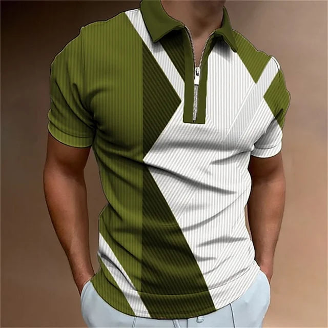 Men Polo Shirt Stripes Short Sleeve T-shirt Male Breathable Tops Business Turn Down Collar Streetwear Luxury Brand High Quality