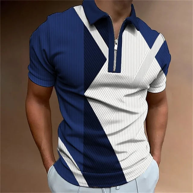 Men Polo Shirt Stripes Short Sleeve T-shirt Male Breathable Tops Business Turn Down Collar Streetwear Luxury Brand High Quality