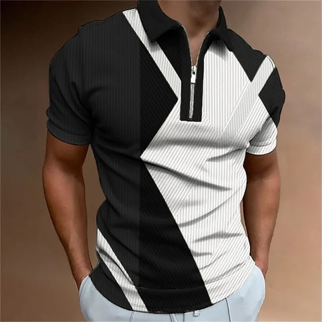 Men Polo Shirt Stripes Short Sleeve T-shirt Male Breathable Tops Business Turn Down Collar Streetwear Luxury Brand High Quality