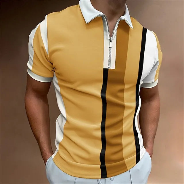 Men Polo Shirt Stripes Short Sleeve T-shirt Male Breathable Tops Business Turn Down Collar Streetwear Luxury Brand High Quality