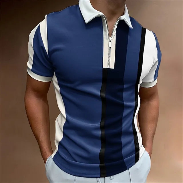 Men Polo Shirt Stripes Short Sleeve T-shirt Male Breathable Tops Business Turn Down Collar Streetwear Luxury Brand High Quality