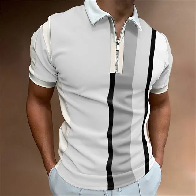 Men Polo Shirt Stripes Short Sleeve T-shirt Male Breathable Tops Business Turn Down Collar Streetwear Luxury Brand High Quality