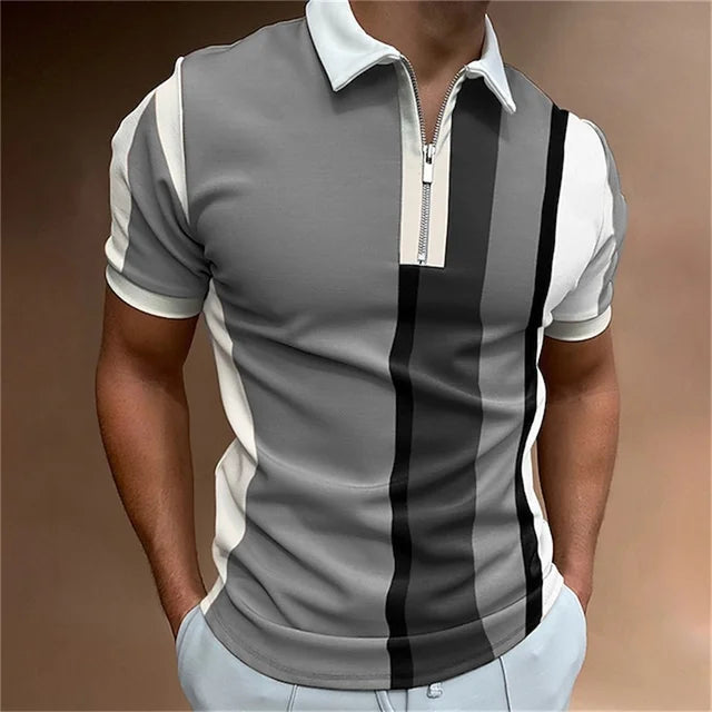 Men Polo Shirt Stripes Short Sleeve T-shirt Male Breathable Tops Business Turn Down Collar Streetwear Luxury Brand High Quality