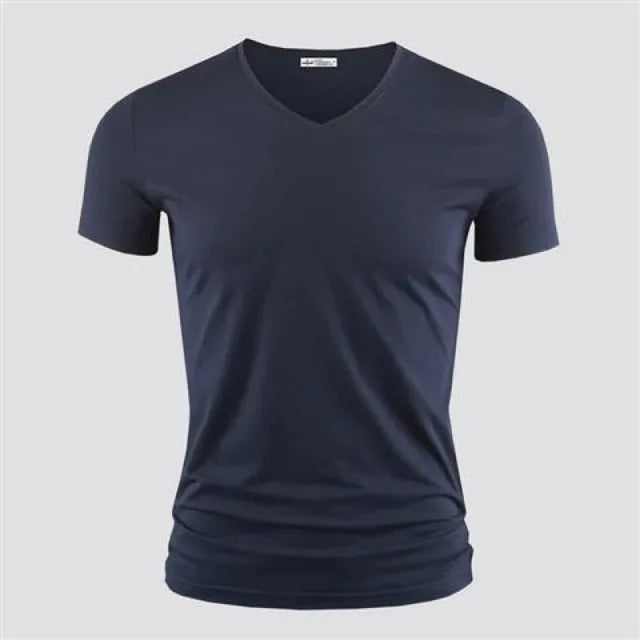 Men's T Shirt Pure Color V Collar Short Sleeved Tops Tees Men T-Shirt Black Tights Man T-Shirts Fitness For Male Clothes TDX01