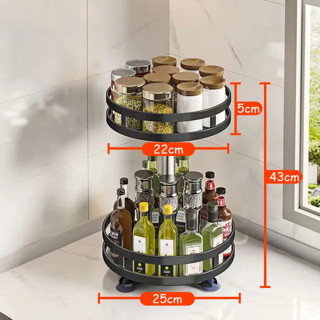 360°Rotation Spice Rack Organizer Non-Skid Carbon Steel Storage Tray For Seasonings And Spices Jar Cans For Kitchen Accessories