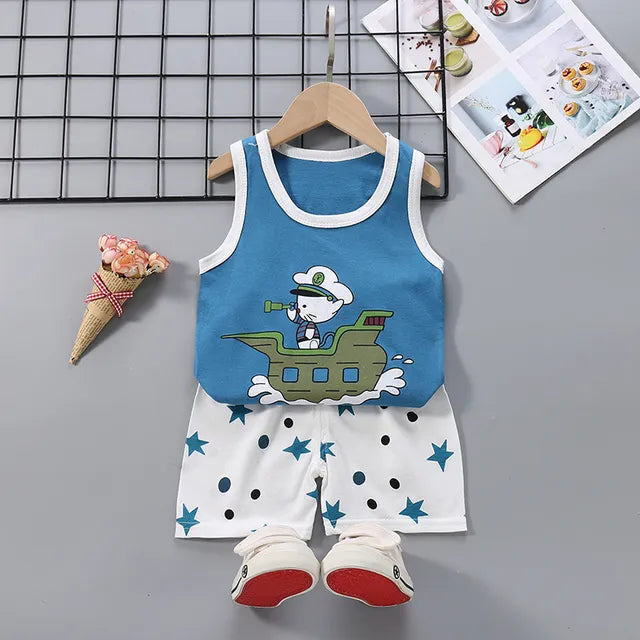 2PCS Children Sets Kids Clothes Vest Suit Summer Children Clothing baby Cotton T-Shirts Shorts Tank Top Boys Girls Sleeveless