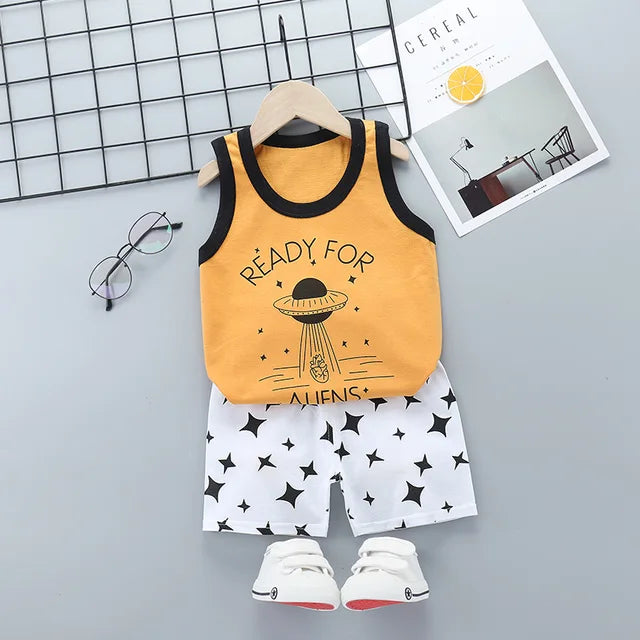 2PCS Children Sets Kids Clothes Vest Suit Summer Children Clothing baby Cotton T-Shirts Shorts Tank Top Boys Girls Sleeveless