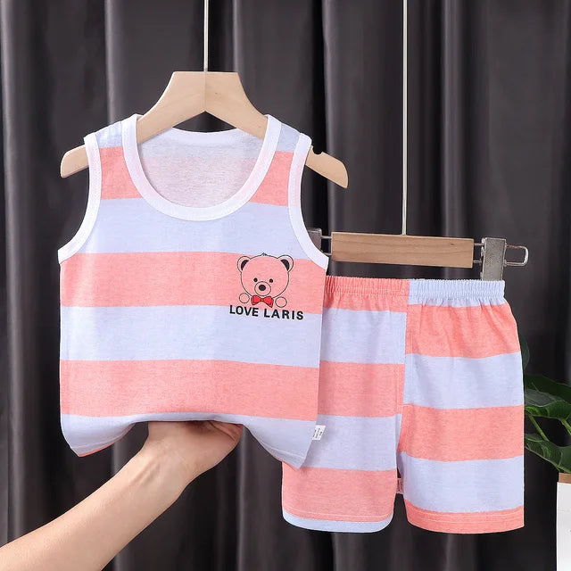 2PCS Children Sets Kids Clothes Vest Suit Summer Children Clothing baby Cotton T-Shirts Shorts Tank Top Boys Girls Sleeveless