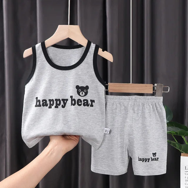 2PCS Children Sets Kids Clothes Vest Suit Summer Children Clothing baby Cotton T-Shirts Shorts Tank Top Boys Girls Sleeveless