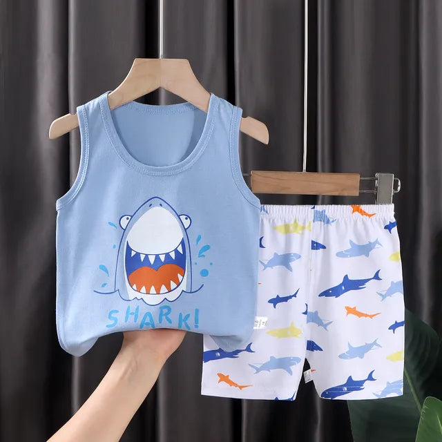 2PCS Children Sets Kids Clothes Vest Suit Summer Children Clothing baby Cotton T-Shirts Shorts Tank Top Boys Girls Sleeveless