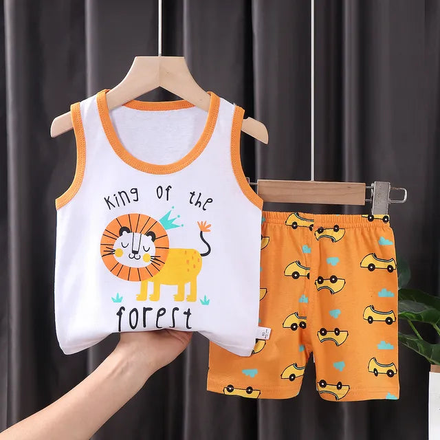 2PCS Children Sets Kids Clothes Vest Suit Summer Children Clothing baby Cotton T-Shirts Shorts Tank Top Boys Girls Sleeveless