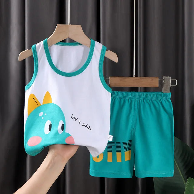 2PCS Children Sets Kids Clothes Vest Suit Summer Children Clothing baby Cotton T-Shirts Shorts Tank Top Boys Girls Sleeveless