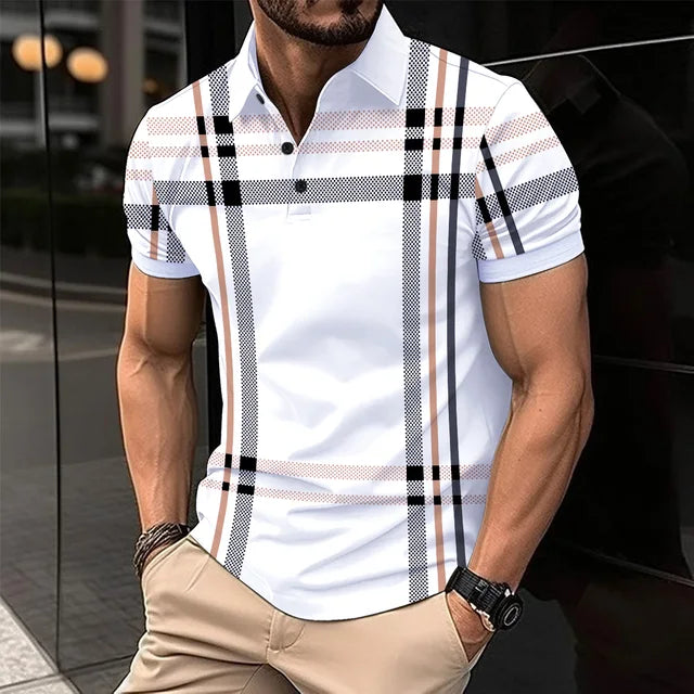 Summer Men's Short-Sleeved Polo Shirt Fashion Splice Printing Hawaii Vacation T-Shirt Breathable Polo Shirt Men's Clothing Top