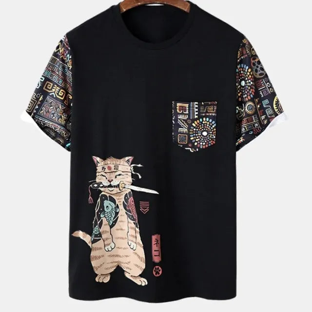 Animal Cat Print Men T-shirt Harajuku Cute Loose Short-sleeved Tops Fashion Simple T Shirts Oversized Men Women Unisex Clothing