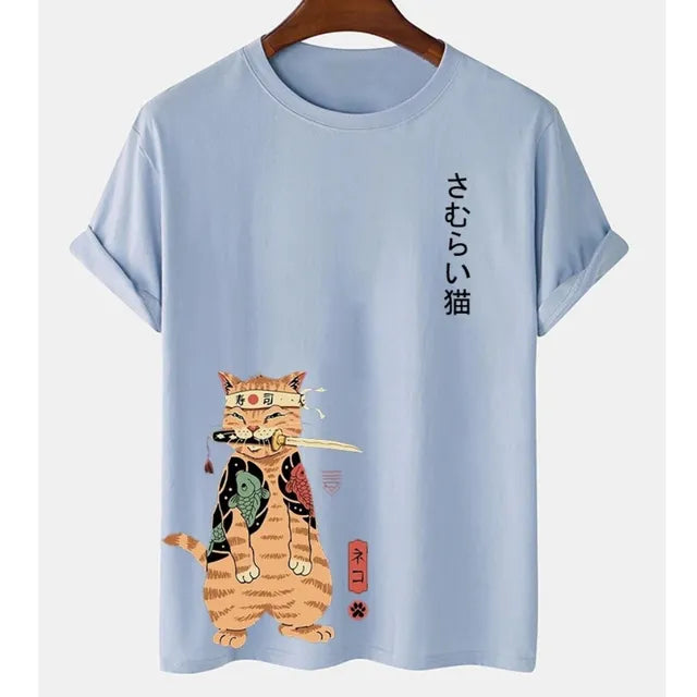 Animal Cat Print Men T-shirt Harajuku Cute Loose Short-sleeved Tops Fashion Simple T Shirts Oversized Men Women Unisex Clothing