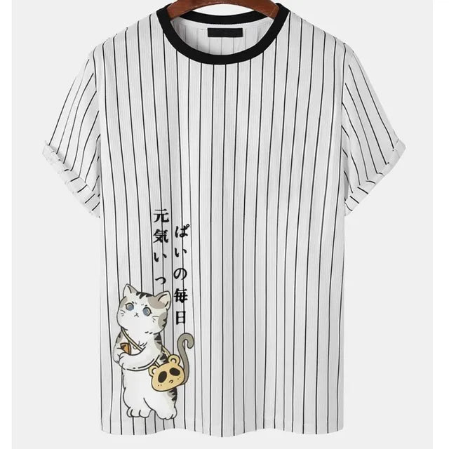 Animal Cat Print Men T-shirt Harajuku Cute Loose Short-sleeved Tops Fashion Simple T Shirts Oversized Men Women Unisex Clothing