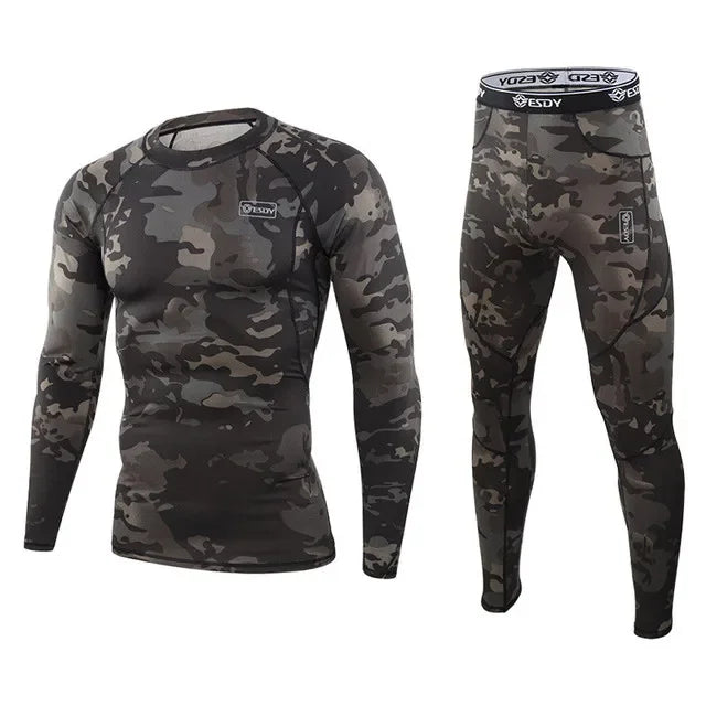 Winter Thermal Underwear Sports Sets Men's Camouflage Stretch Thermo Underwear Male Warm Long Johns Training Fitness Sportswear