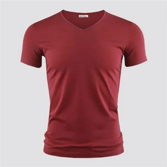 Men's T Shirt Pure Color V Collar Short Sleeved Tops Tees Men T-Shirt Black Tights Man T-Shirts Fitness For Male Clothes TDX01