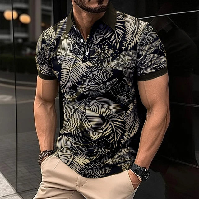 Summer Men's Short-Sleeved Polo Shirt Fashion Splice Printing Hawaii Vacation T-Shirt Breathable Polo Shirt Men's Clothing Top