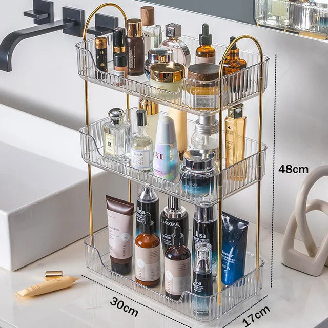 Bathroom Corner Storage Organizer Shelf Home Makeup Skincare Shampoo Lipstick Tabletop Holder Cosmetic Desk Kitchen Rack