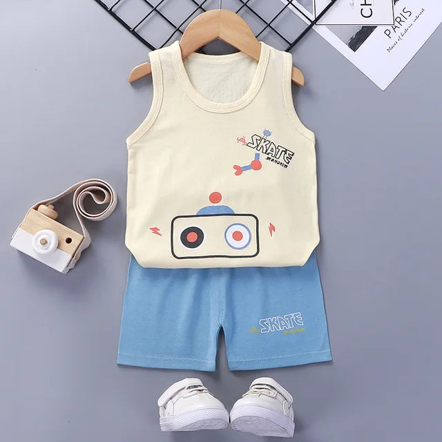 Children Sets Kids Clothes Boys Girls Vest Suit Summer Children's Clothing baby Cotton T-Shirts Shorts Tank Top Sleeveless