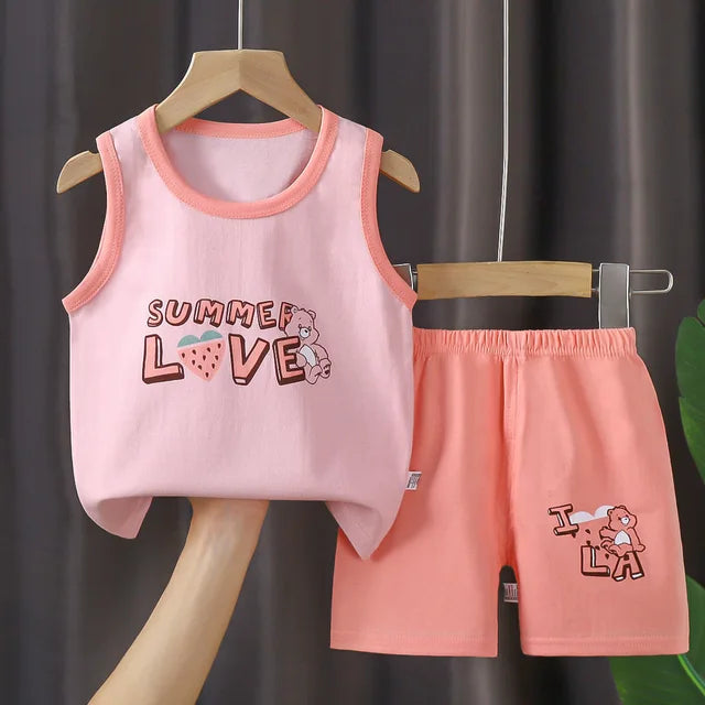 Children Sets Kids Clothes Boys Girls Vest Suit Summer Children's Clothing baby Cotton T-Shirts Shorts Tank Top Sleeveless