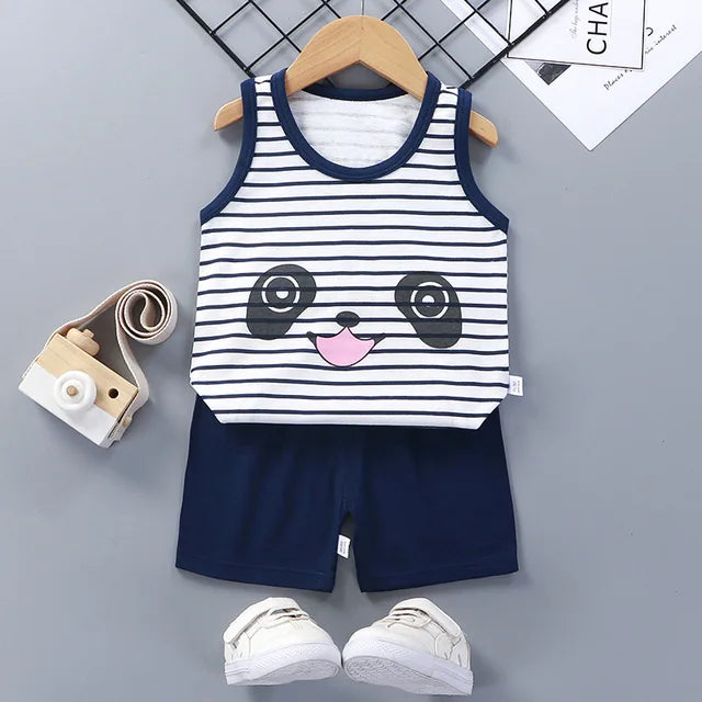 Children Sets Kids Clothes Boys Girls Vest Suit Summer Children's Clothing baby Cotton T-Shirts Shorts Tank Top Sleeveless