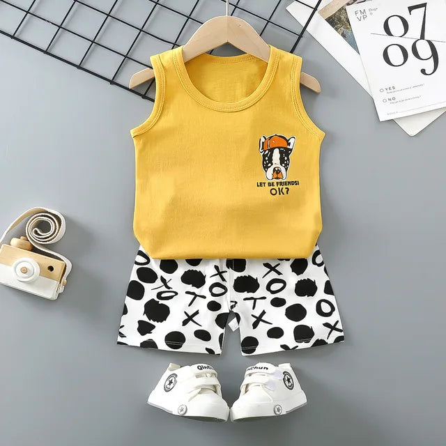 Children Sets Kids Clothes Boys Girls Vest Suit Summer Children's Clothing baby Cotton T-Shirts Shorts Tank Top Sleeveless